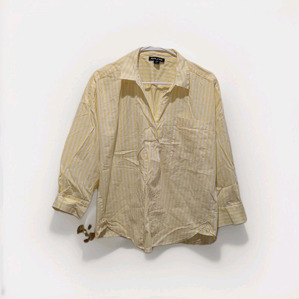 Nautica Size Large Yellow & White Stripe Cotton Pullover Blouse Nautical Coastal